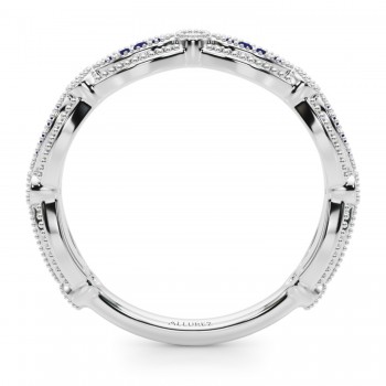 Antique Style Lab Blue Sapphire & Lab Grown Diamond Wedding Ring Band 14K White Gold (0.20ct)